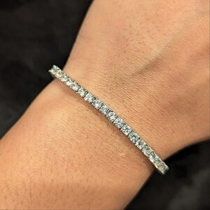 Round Cut Silver Tennis Bracelet Bangle Luxury Women Party Gift Jewelry NWOT
